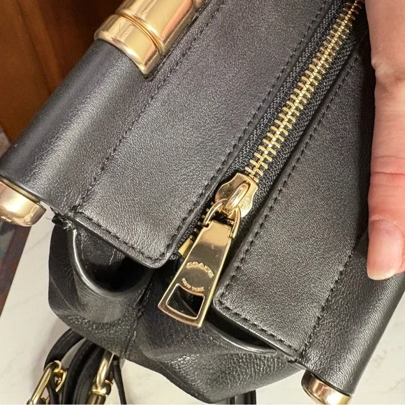 Black Coach Grace satchel with gold dowel accents - wear or repair style B1957 - Picture 5 of 12